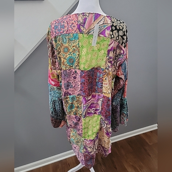 Kantha Cardigan Coat Boho Patchwork India 100% Silk Artsy M/L New - Picture 5 of 7